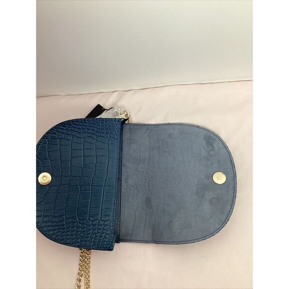 NWT Stella Bianca Blue Italian Leather Small Gold Chain Bag Purse-Made In italy